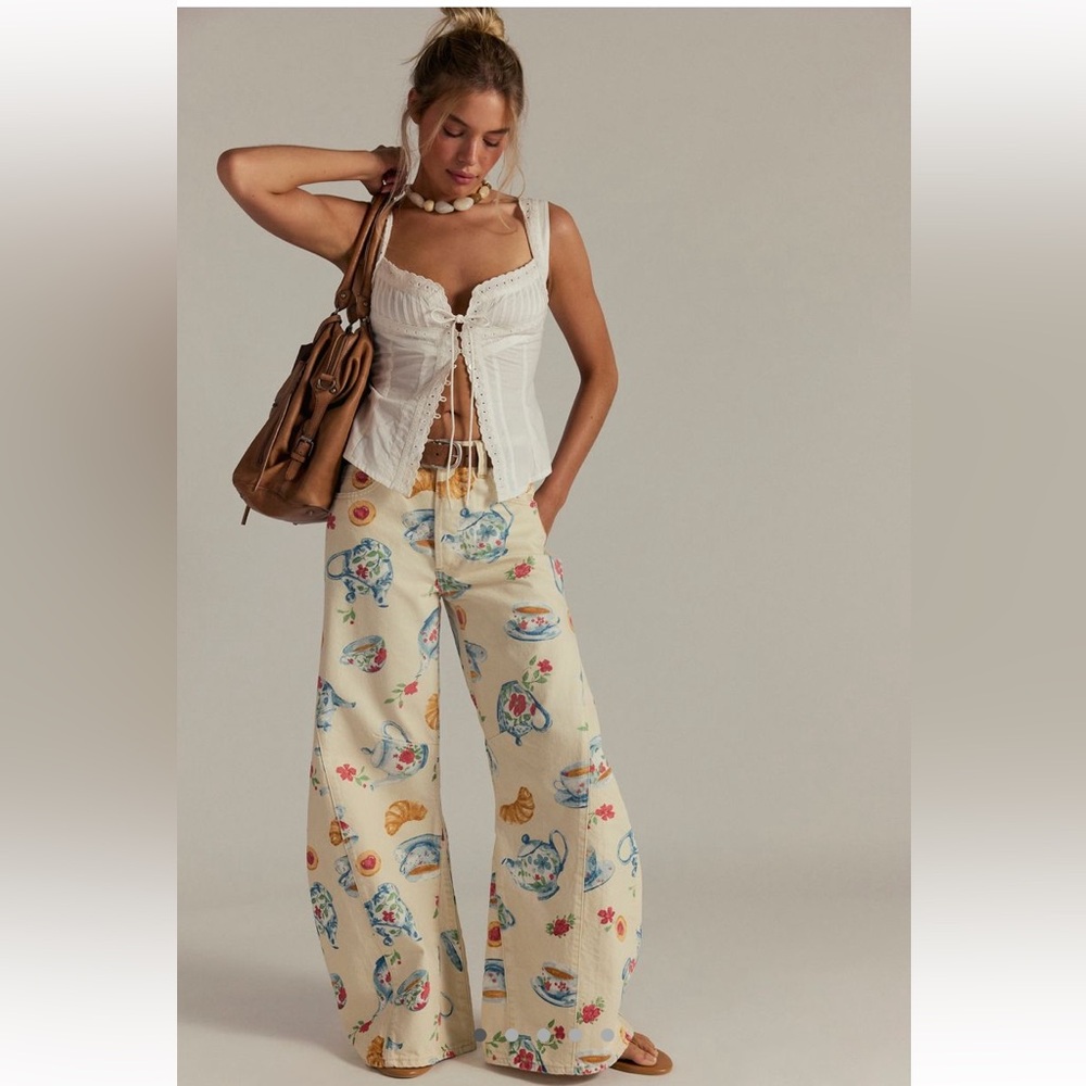 We The Free Eden Printed High 
Flare Jeans playful brunch teapot rare casual nwt
